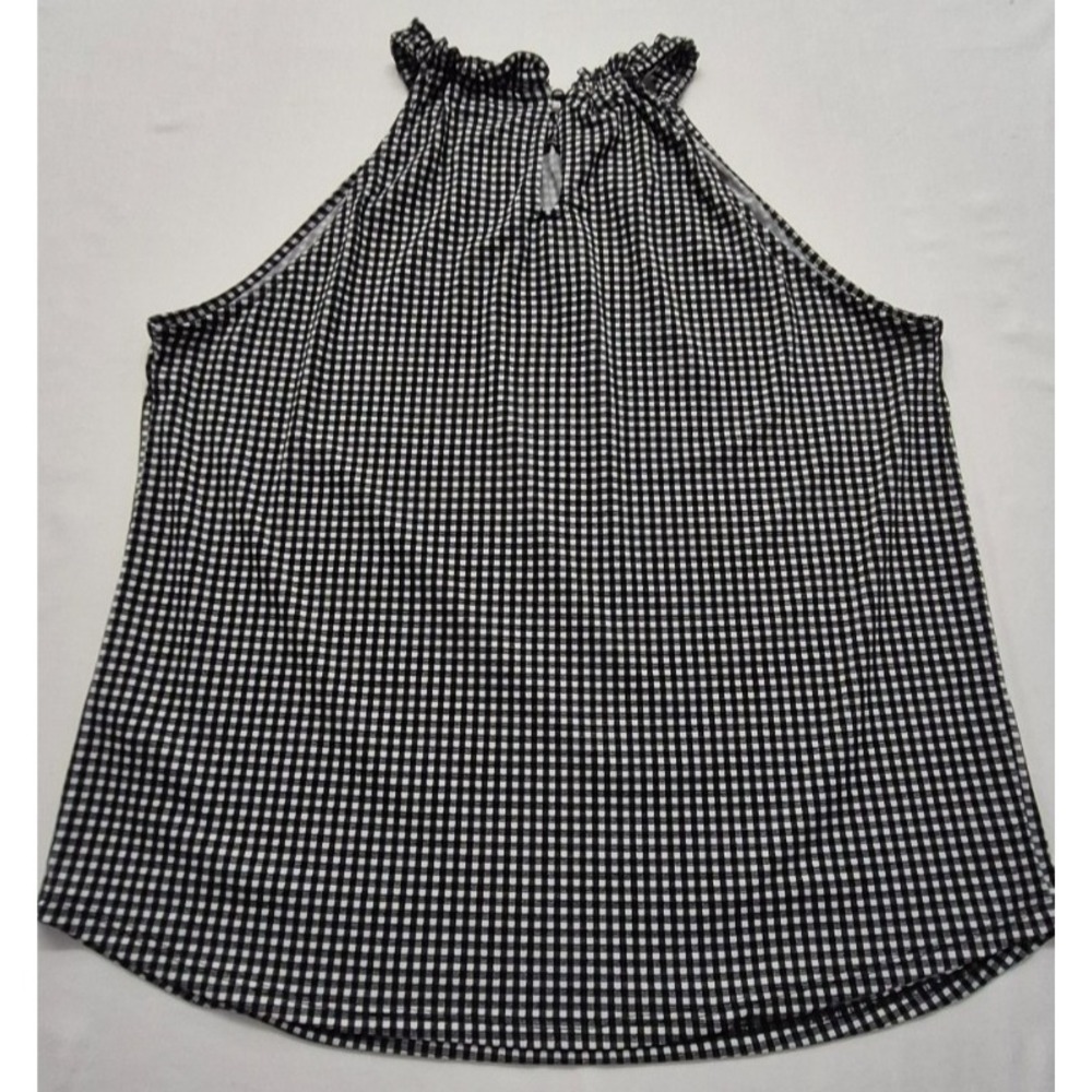 Adrianna Papell women black/white check Halter-Top Shirt Med. keyhole high neck - Picture 10 of 15